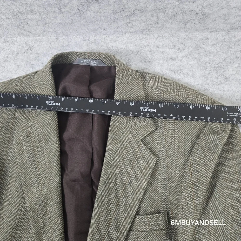 Haggar Mens‎ 42R Wool Herringbone Blazer Sport Coat Olive Brown Vintage
